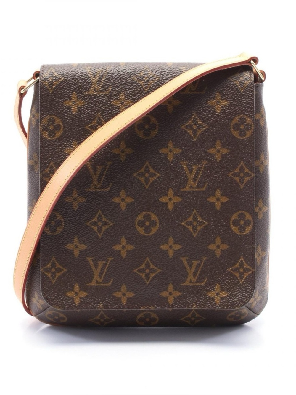 Monogram Canvas Shoulder Bag with Natural Leather Strap